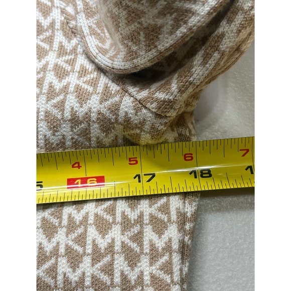 Michael Kors MK Logo Jacquard Knit Button Front Cardigan Sweater Beige Tan M - Picture 9 of 10